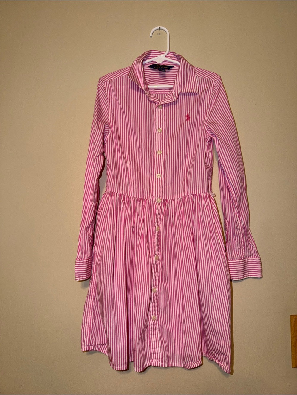 Ralph Lauren Pink and White Striped Cotton Shirt Dress for Kids